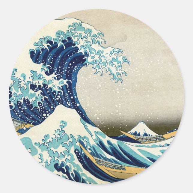 Adesivo Redondo Katsushika Hokusai - A onda do Excelente de Kanaga (Frente)