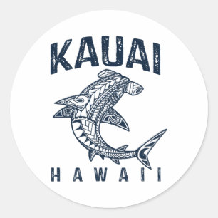 Adesivo Redondo Kauai Havaí Tril Tubarão Polinésio Havaiano Praia