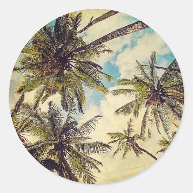 Adesivo Redondo Kauai Vintage Palm Trees Sticker (Frente)