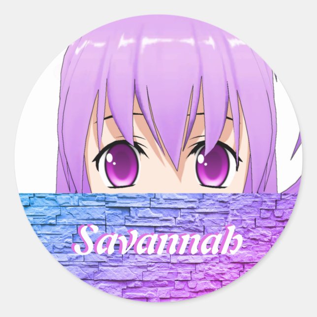 Adesivo Redondo Kawaii Anime Girl fofo nome rosa (Frente)