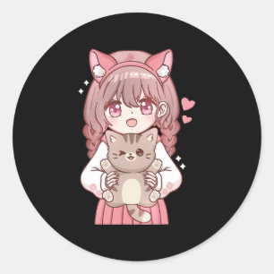 Adesivo Redondo Kawaii Anime Kawaii Cat Lover Otaku