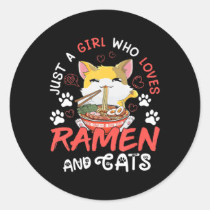 Adesivo Redondo Kawaii Anime Ramen Cat Comida Japonesa Girls Offic