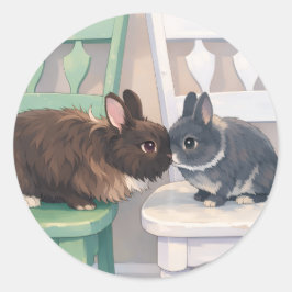 Adesivo Redondo Kawaii Anime Two Bunnies Stickers