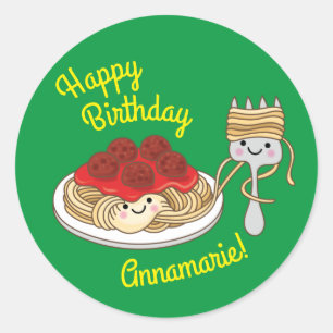 Adesivo Redondo Kawaii, Aniversário de criança de Espaguete Boni