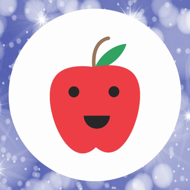Adesivo Redondo Kawaii Apple Red Cute (A sticker with a cute red kawaii apple)