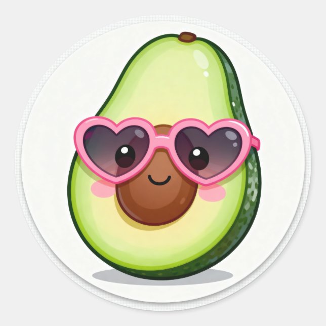 Adesivo Redondo Kawaii Avocado Heart Sunglasses Sticker (Frente)
