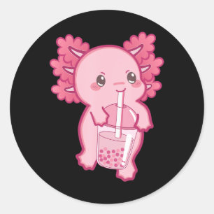 Adesivo Redondo Kawaii Axolotl Boba Bubble Tea Tea Girl Kids Japa