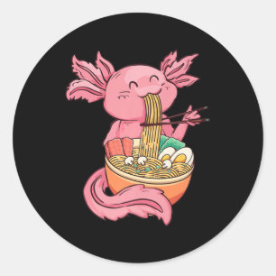 Adesivo Redondo Kawaii Axolotl Comendo Ramen Nodles Animes Criança