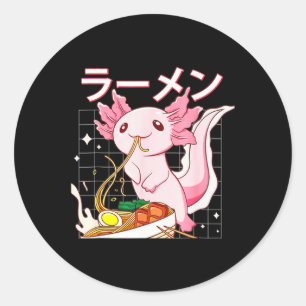 Adesivo Redondo Kawaii Axolotl Comendo Ramen Noodles Animes Girls 