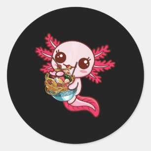 Adesivo Redondo Kawaii Axolotl Comeu Ramen Japonês Noodles Ki