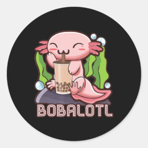 Adesivo Redondo Kawaii Axolotl Cute Boba Tee Bubble Tea Anime Girl