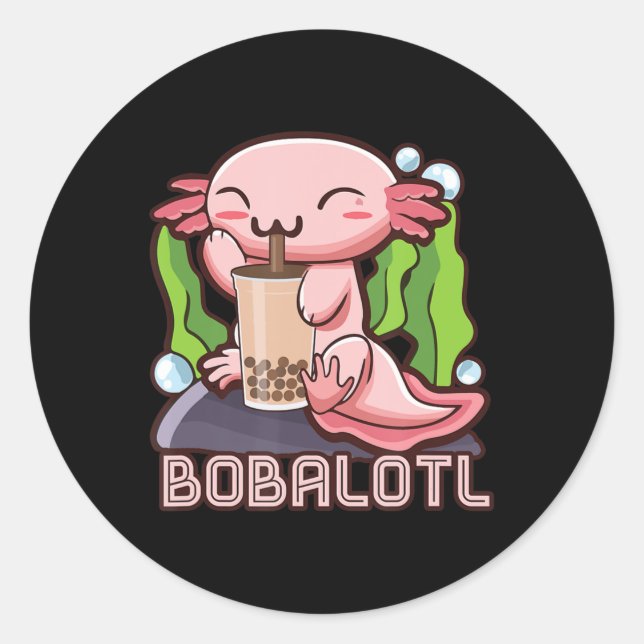 Adesivo Redondo Kawaii Axolotl Cute Boba Tee Bubble Tea Anime Girl (Frente)