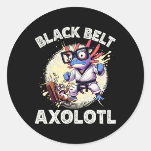 Adesivo Redondo Kawaii Axolotl Faixa Preta Caratê Kickboxing Artes
