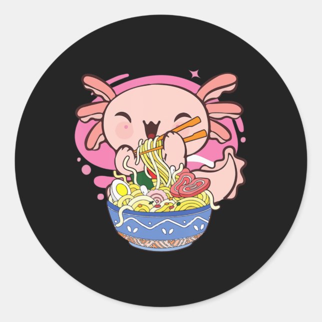 Adesivo Redondo Kawaii Axolotl Ramen Japanese Anime Noodle Kids Te (Frente)