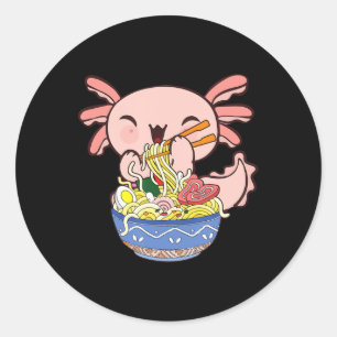 Adesivo Redondo Kawaii Axolotl Ramen Noodles Japoneses Animes Kids