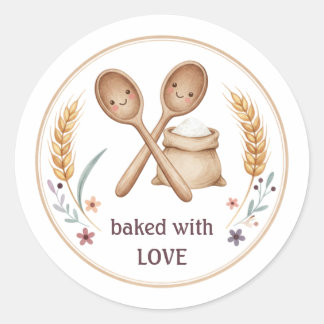 Adesivo Redondo Kawaii Baked With Love Bakery Label | Cute Baking