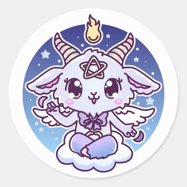 Adesivo Redondo Kawaii Baphomet (Frente)