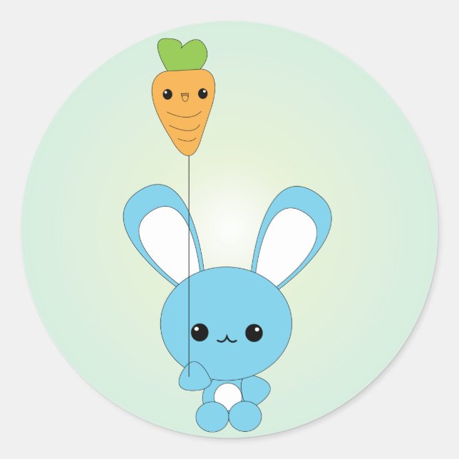 Adesivo Redondo Kawaii Blue Bunny e Carrot (Frente)