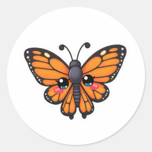 Adesivo Redondo "Kawaii Blushing Butterfly-Chan: Monarch Magic"