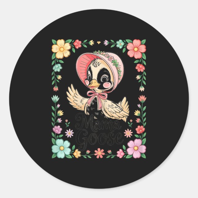 Adesivo Redondo Kawaii Bonnet Farmhouse Style Mama Goose  (Frente)