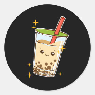 Adesivo Redondo Kawaii Bubble Tea Boba Milk Tea Tapioca
