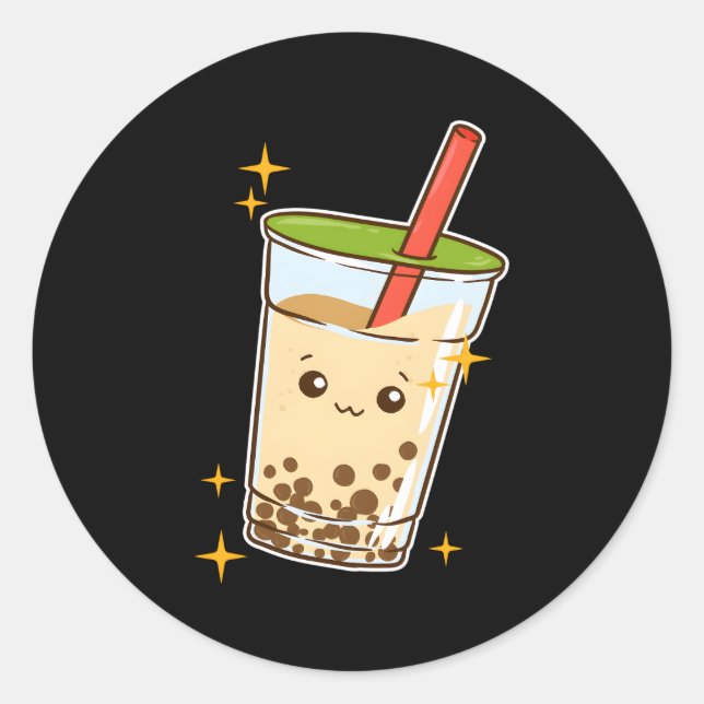 Adesivo Redondo Kawaii Bubble Tea Boba Milk Tea Tapioca (Frente)