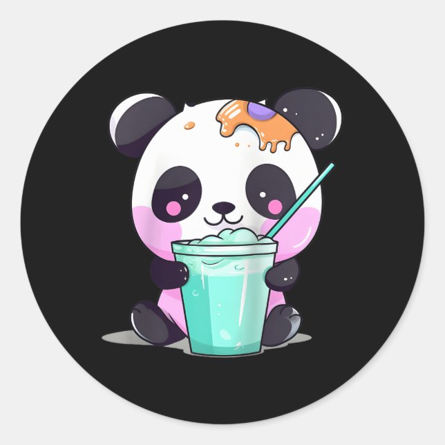 Adesivo Redondo Kawaii Bubble Tea Panda Boba-Tea Baseball Japonês (Frente)