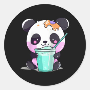Adesivo Redondo Kawaii Bubble Tea Panda Boba-Tea Baseball Japonês
