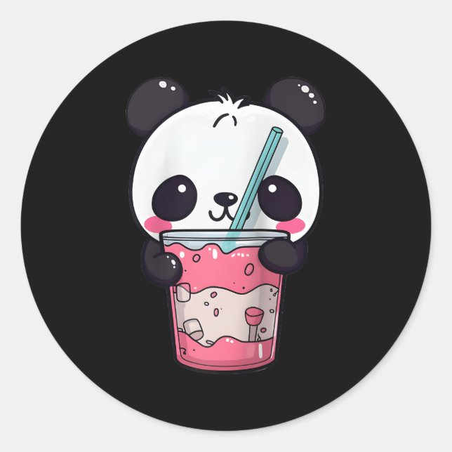Adesivo Redondo Kawaii Bubble Tea Panda Boba-Tea Baseball Japonês (Frente)