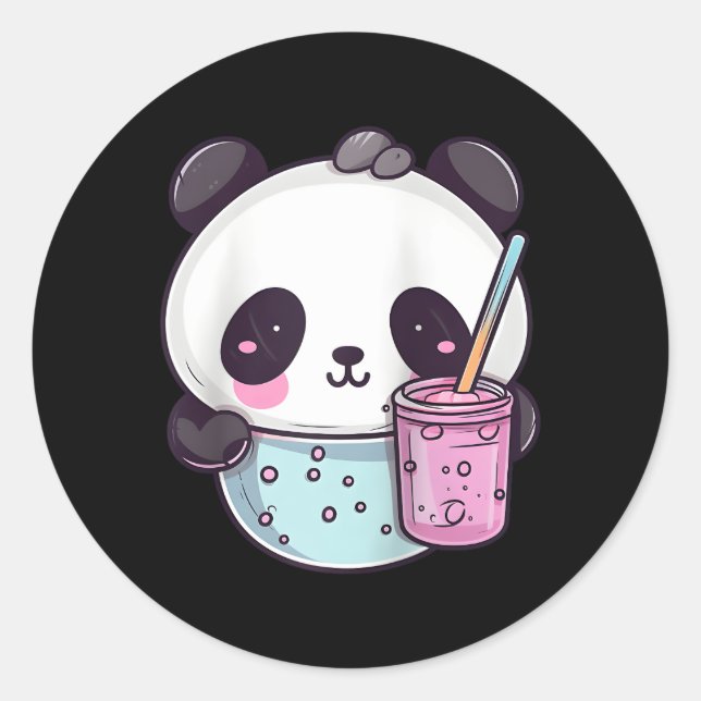 Adesivo Redondo Kawaii Bubble Tea Panda Boba-Tea Baseball Japonês (Frente)
