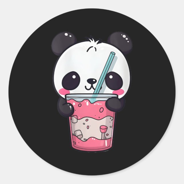 Adesivo Redondo Kawaii Bubble Tea Panda Boba-Tea Japonês (Frente)