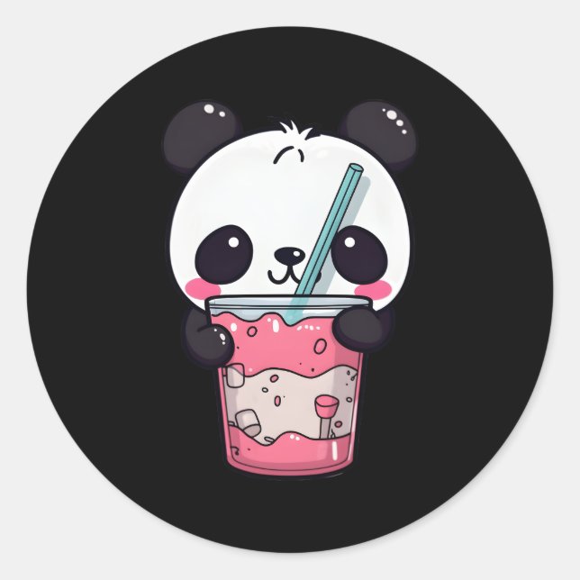 Adesivo Redondo Kawaii Bubble Tea Panda Boba-Tea Japonês (Frente)