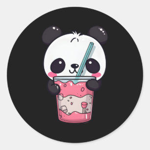 Adesivo Redondo Kawaii Bubble Tea Panda Boba-Tea Japonês