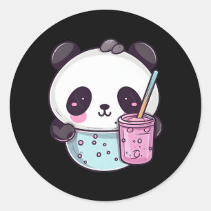 Adesivo Redondo Kawaii Bubble Tea Panda Boba-Tea Japonês
