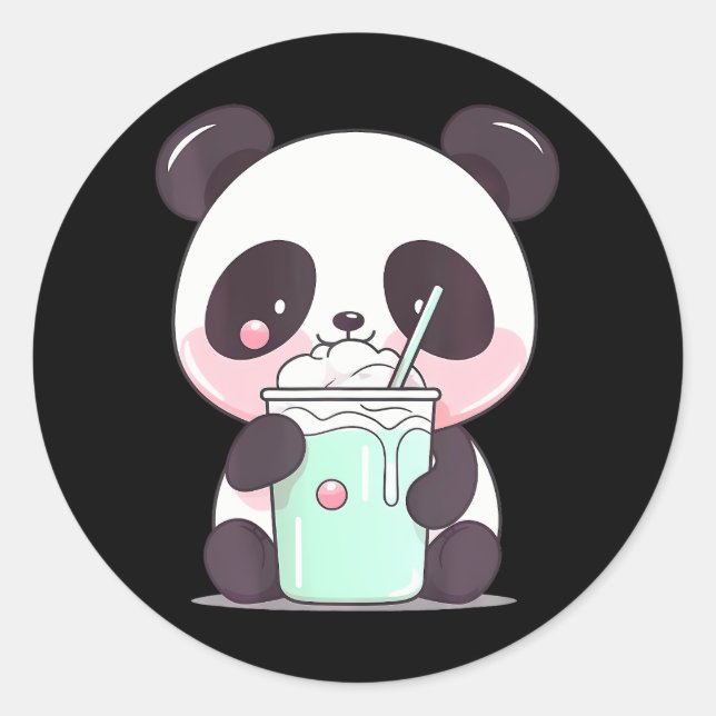 Adesivo Redondo Kawaii Bubble Tea Panda Engraçado Boba-Tea Japonês (Frente)