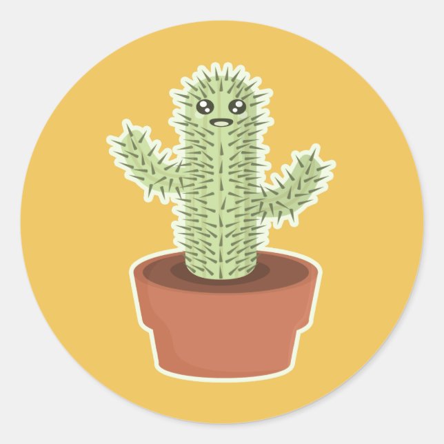 Adesivo Redondo Kawaii Cactus (Frente)