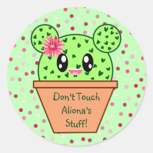 Adesivo Redondo Kawaii Cactus personalizado não toca em minhas co