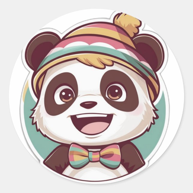 Adesivo Redondo Kawaii cagão de panda sorridente (Frente)
