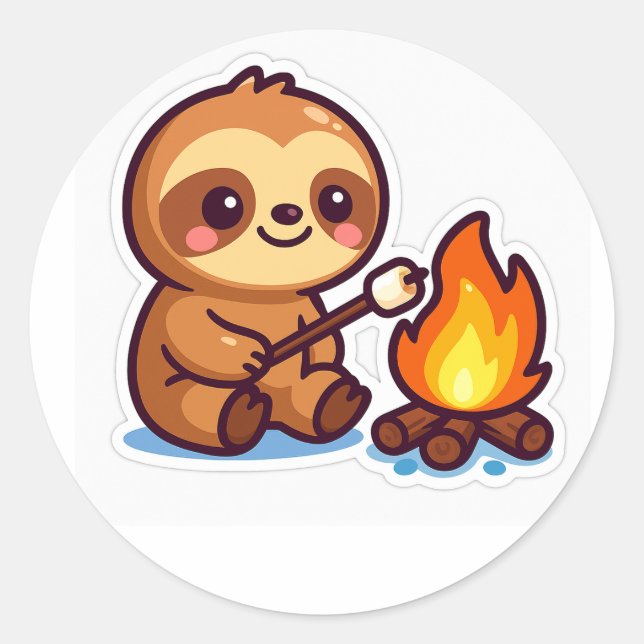 Adesivo Redondo Kawaii Campfire Sloth Sticker (Frente)