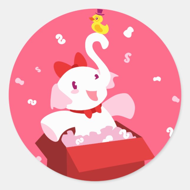 Adesivo Redondo Kawaii Cartoon X-mas White Elephant (Frente)