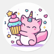 Kawaii Cat Birthday Sticker TÃO BONITO!
