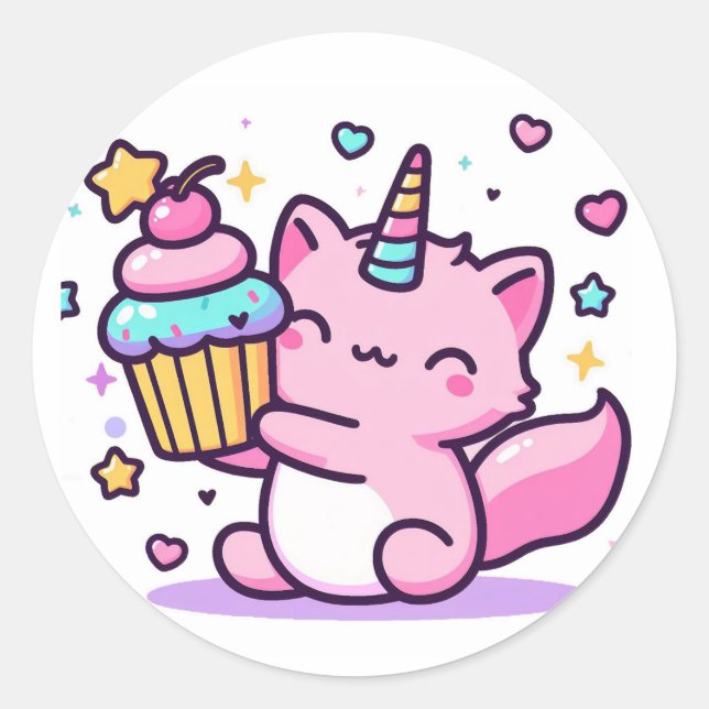 Adesivo Redondo Kawaii Cat Birthday Sticker TÃO BONITO! (Frente)