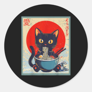 Adesivo Redondo Kawaii Cat Comendo Ramen Noodles Engraçadas Menina