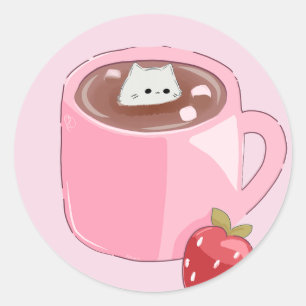 Adesivo Redondo Kawaii Cat in Hot Chocolate - Cozy Winter Mug Desi