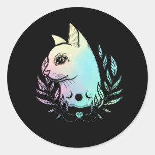 Adesivo Redondo Kawaii Cat Moon Wicca Pastel Gótico Kitten Cresce