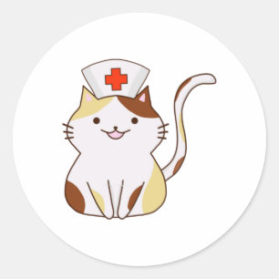 Adesivo Redondo Kawaii Cat Nurse