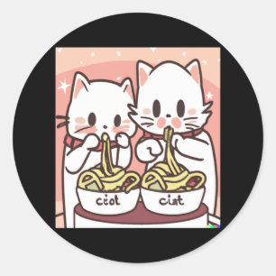 Adesivo Redondo Kawaii Cat Pho Soup Noodle Asiático Comida Dom