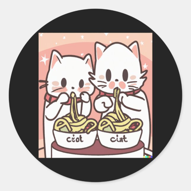 Adesivo Redondo Kawaii Cat Pho Soup Noodle Asiático Comida Dom (Frente)