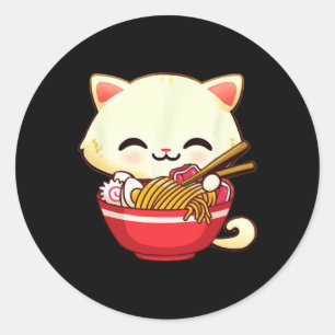 Adesivo Redondo Kawaii Cat Ramen Japonês Comida Engraçada Animes R