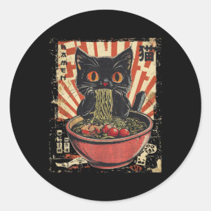 Adesivo Redondo Kawaii Cat Ramen Noodle Engraçado Japonês Anime Ma